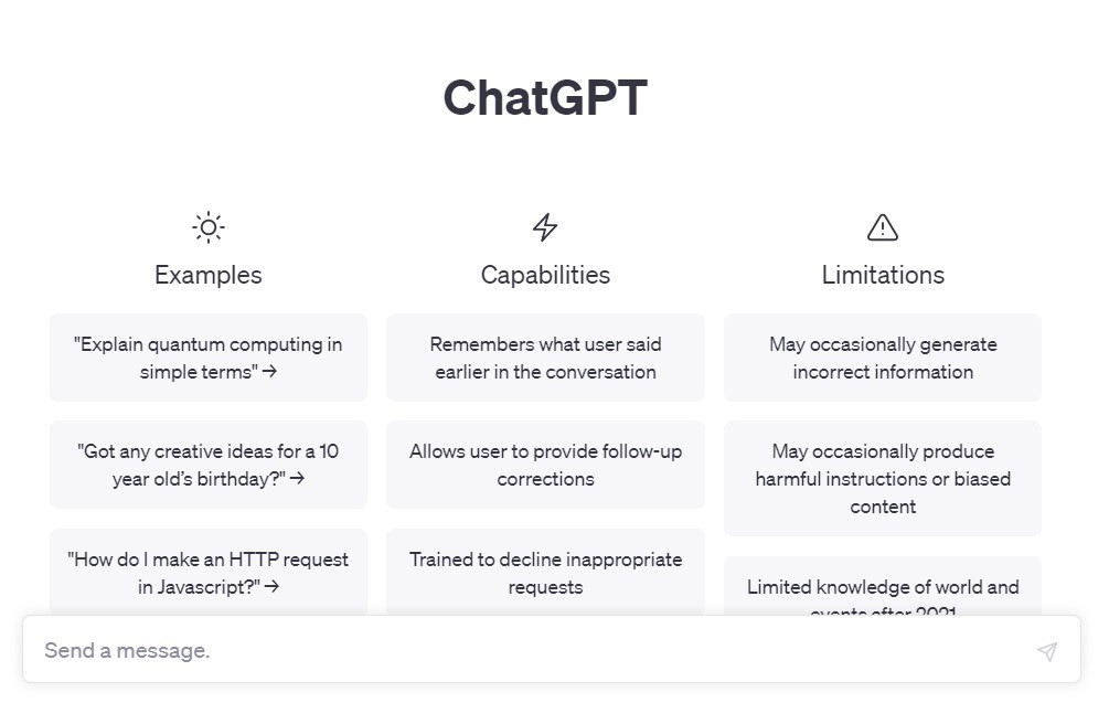 OpenAI、チャットGPTのチャット画面