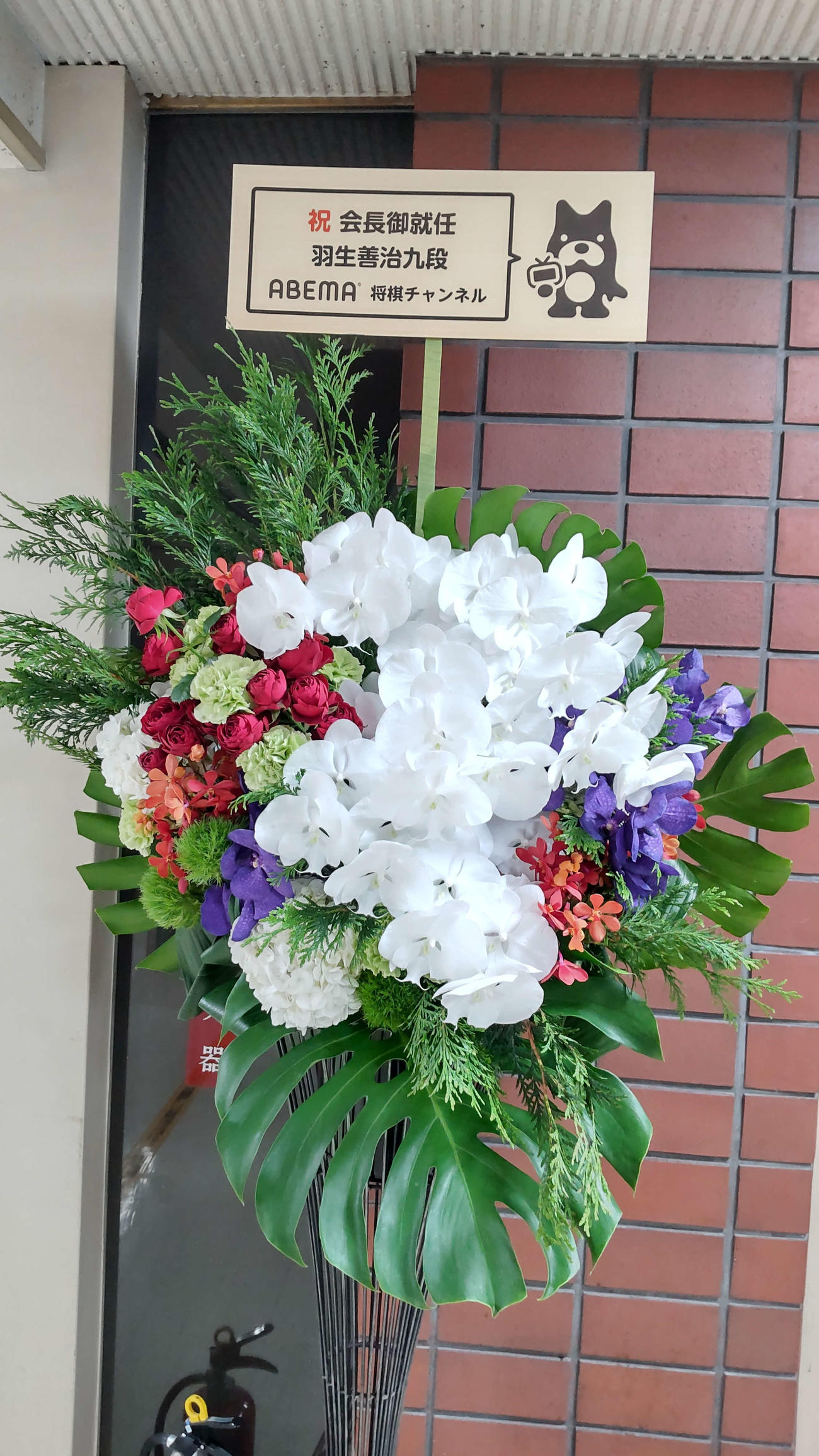 羽生善治会長の就任を祝ってABEMAが贈られたスタンド花