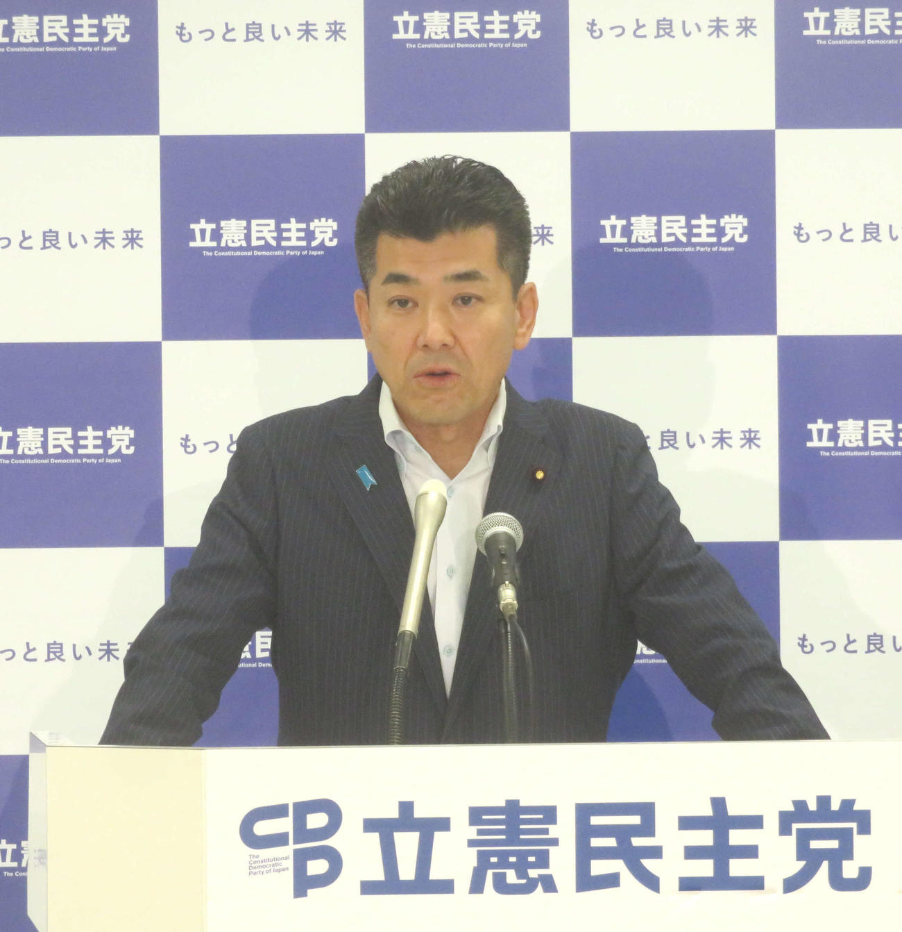 立憲民主党り泉健太代表は離党届を提出した徳永久志衆院議員に対し、議員辞職を勧告した（撮影・大上悟）