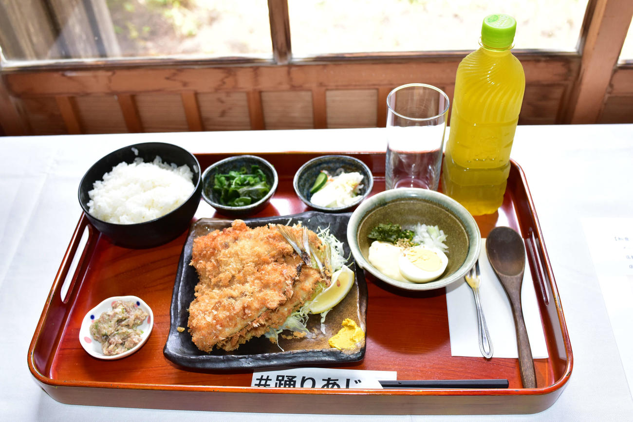 佐々木大地七段の昼食は「アジフライ定食」（日本将棋連盟提供）