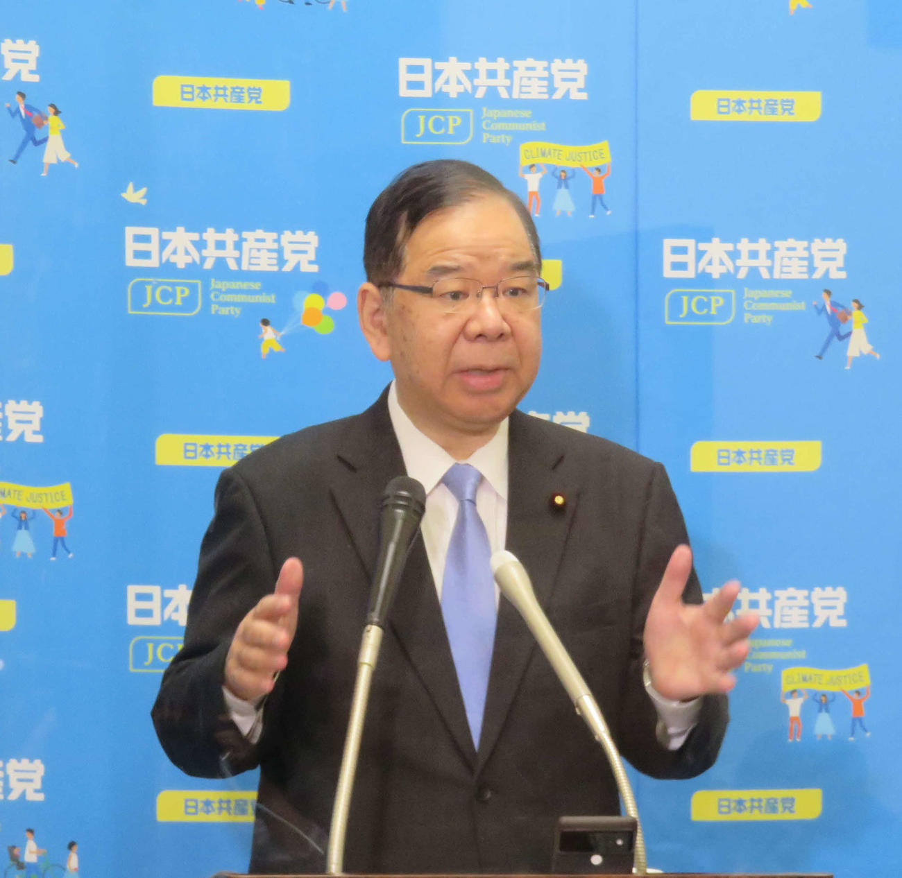 共産党の志位和夫委員長は次期衆院選を巡って方針転換した立憲民主党と選挙協力の協議に応じる姿勢を示した（撮影・大上悟）