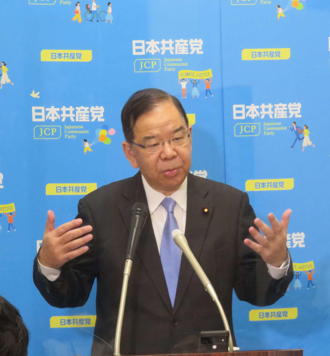 共産党の志位和夫委員長は次期衆院選を巡って方針転換した立憲民主党と選挙協力の協議に応じる姿勢を示した（撮影・大上悟）