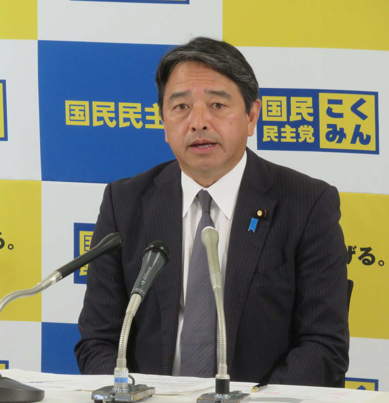国民民主党の榛葉賀津也幹事長は原発処理水を巡って立憲民主党の阿部知子衆院議員を批判した（撮影・大上悟）