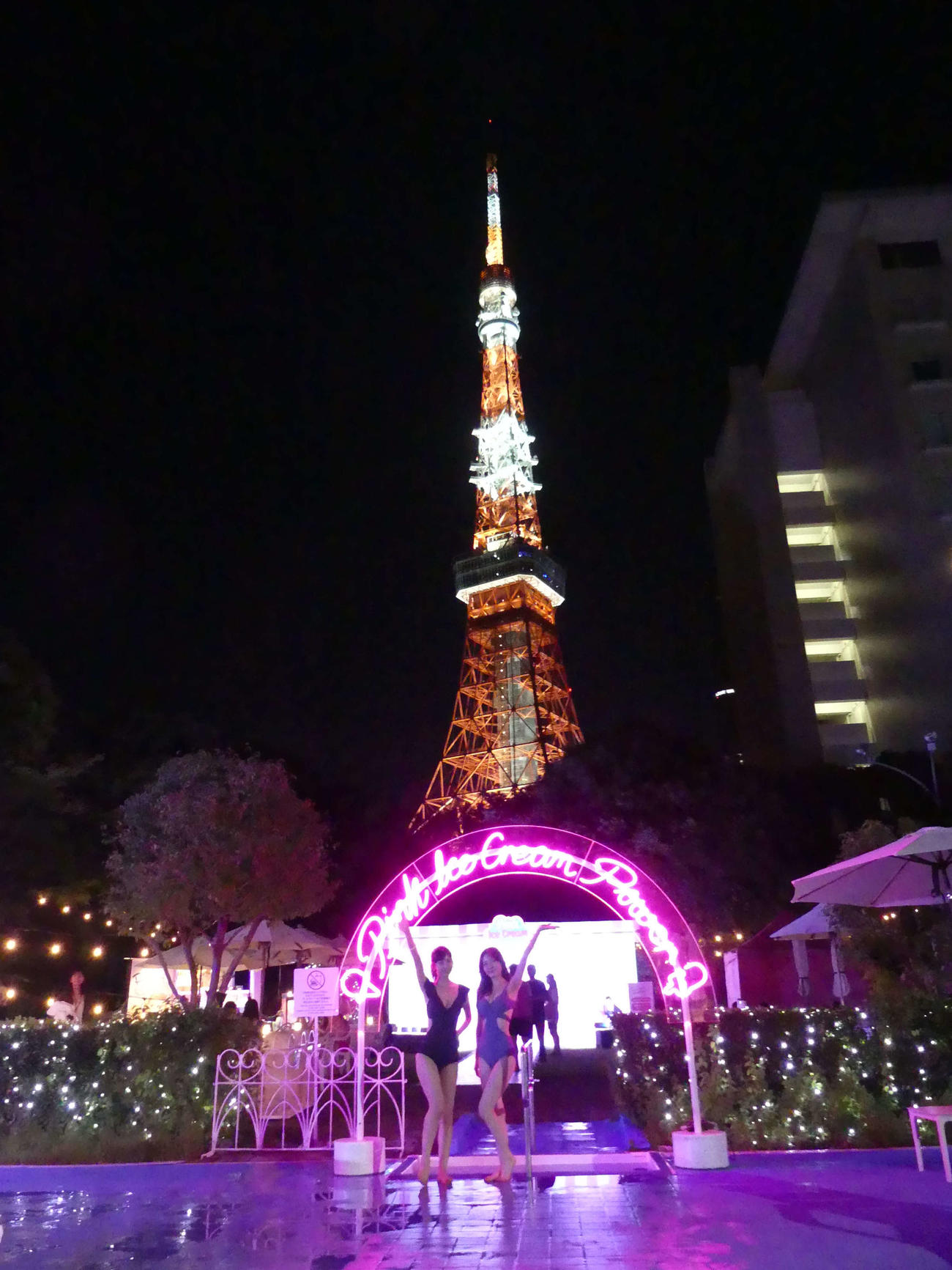 東京タワーの夜景をバックに一枚