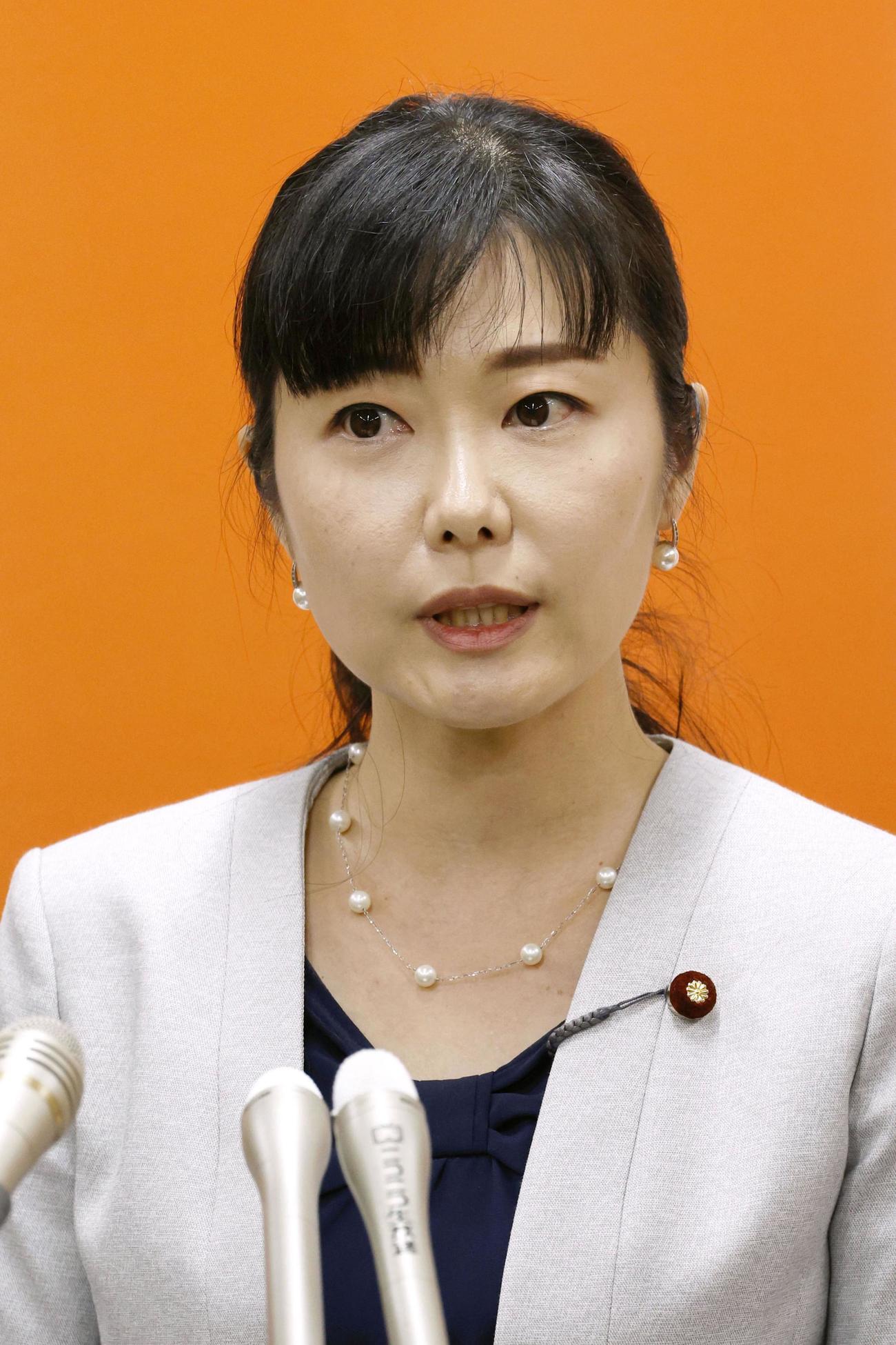 記者会見する加藤こども政策相（共同）