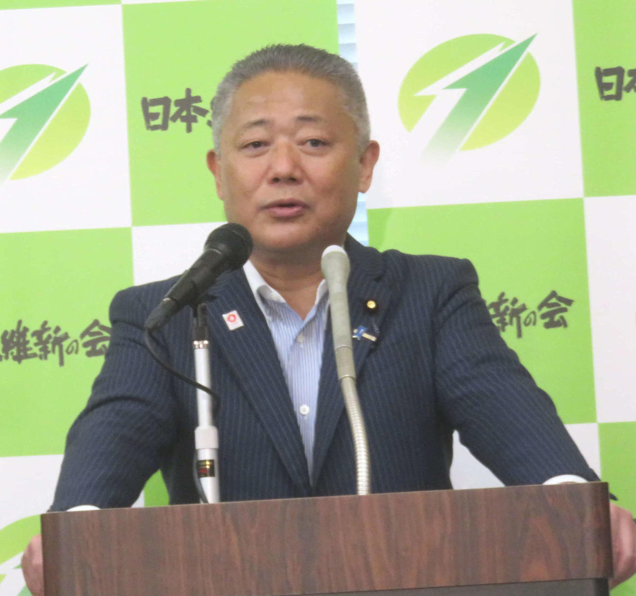日本維新の会の馬場伸幸代表は2025年大阪・関西万博の建設費用は国が主体的に用負担するのは当然とした（撮影・大上悟）