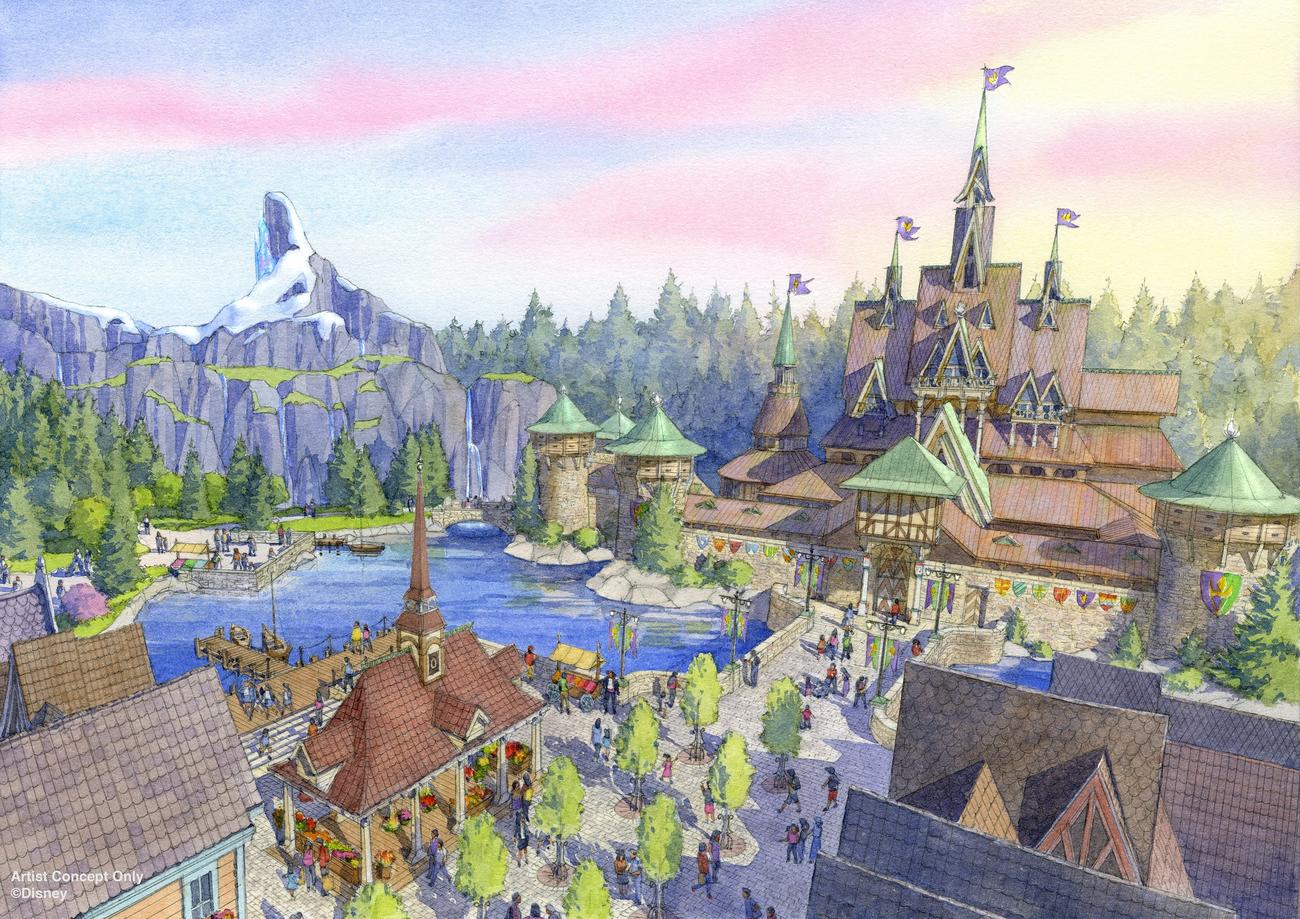 ファンタジースプリングスの映画「アナと雪の女王」を再現したフローズンキングダムのイメージイラスト（C）Disney