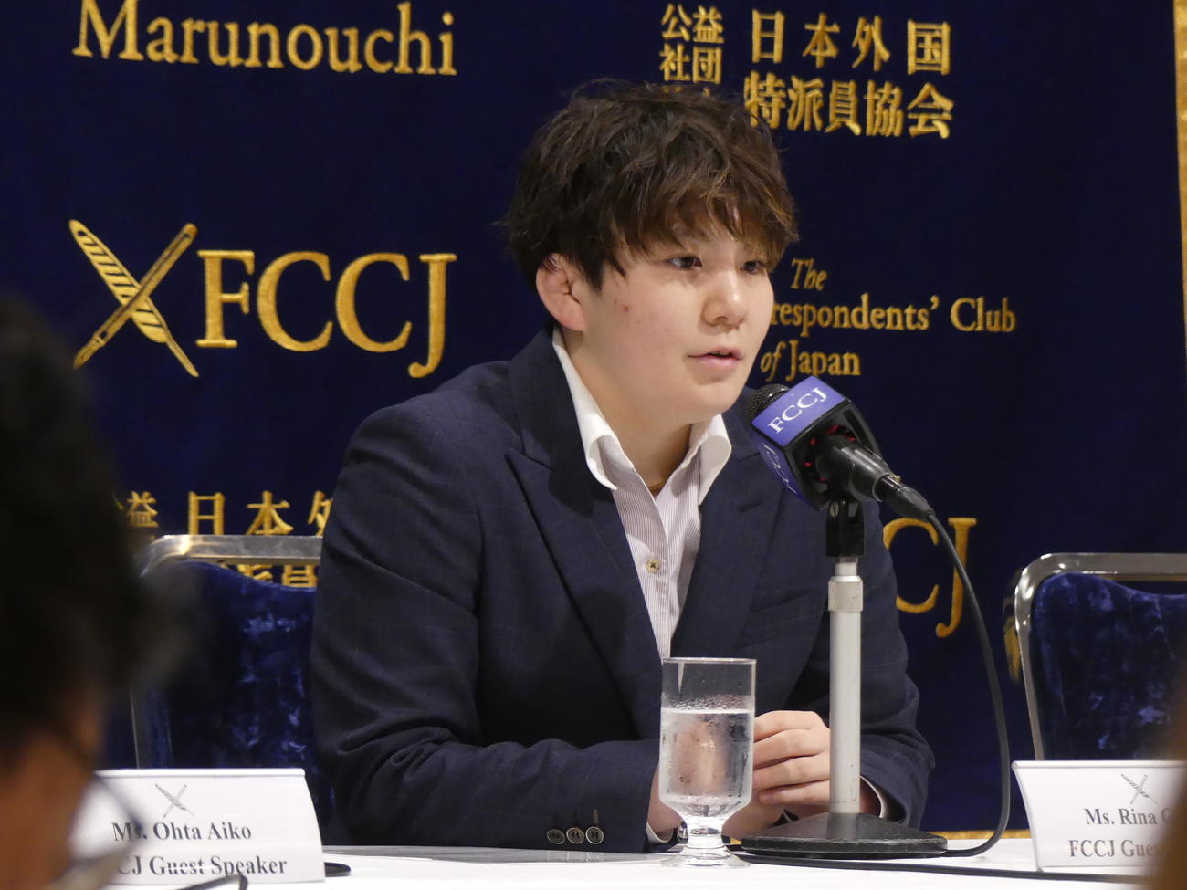 日本外国特派員協会で会見する元自衛官の五ノ井里奈さん（撮影・中山知子）
