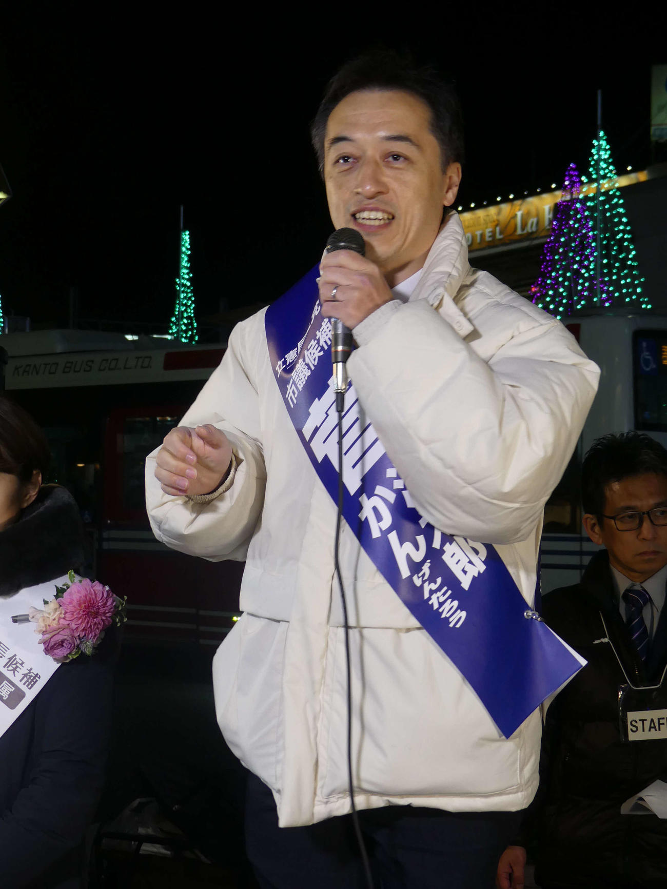 武蔵野市議補欠選挙で初当選した菅直人元首相の長男、菅源太郎氏（撮影・中山知子）