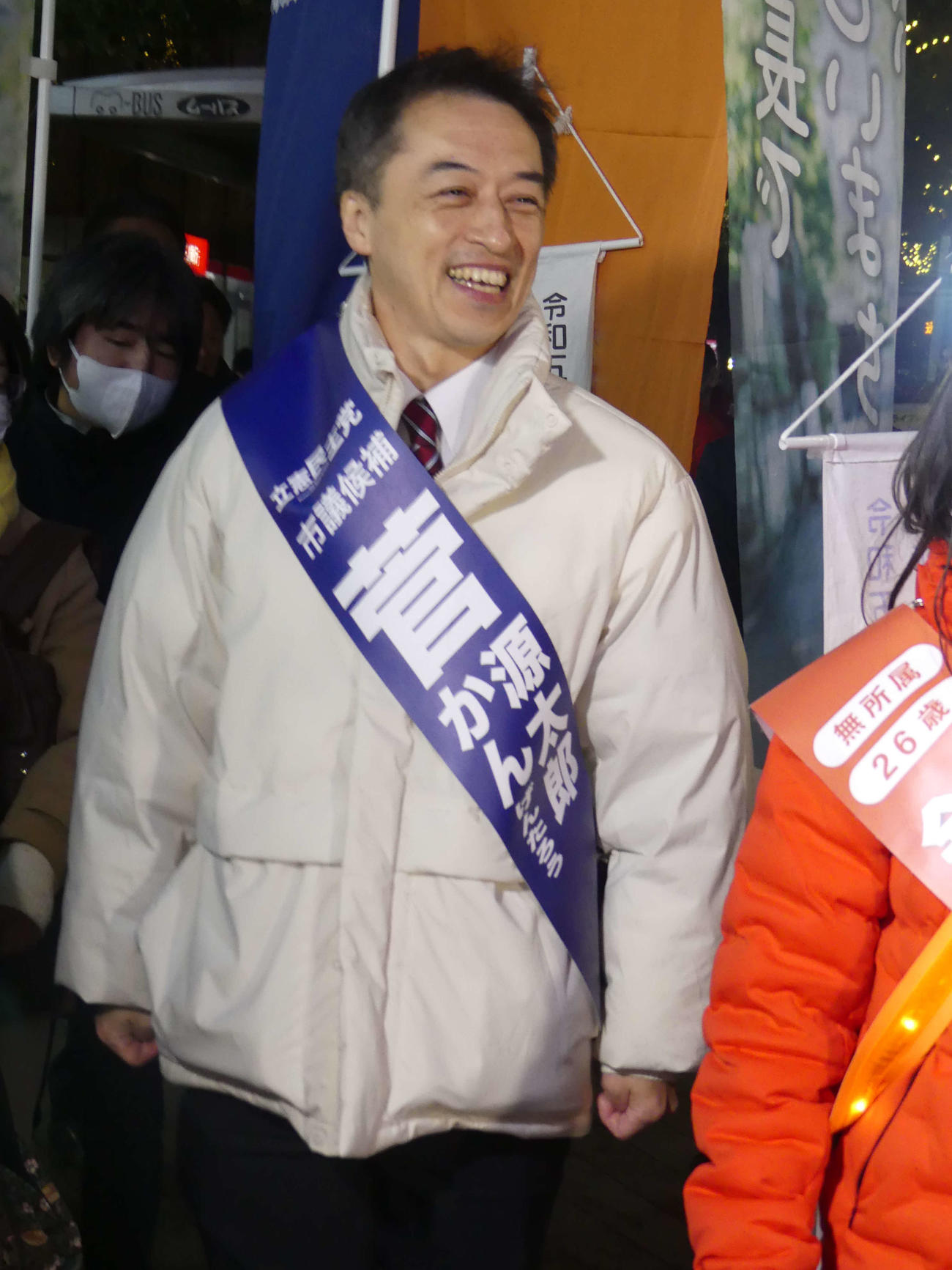 武蔵野市議補欠選挙で初当選した菅直人元首相の長男、菅源太郎氏（撮影・中山知子）