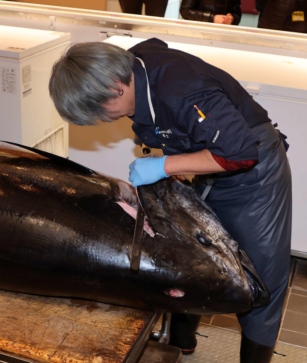 解体される初競り1番マグロ（撮影・鈴木正人）