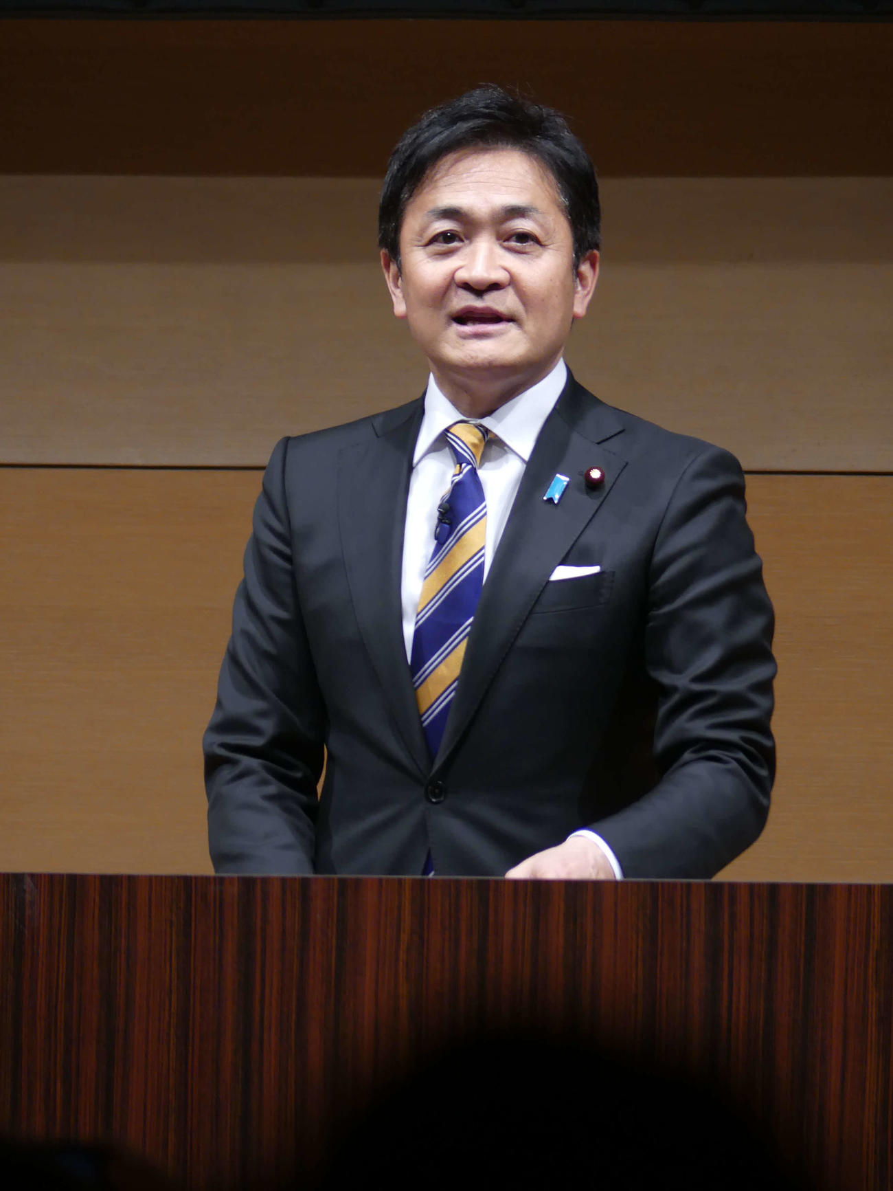 国民民主党の党大会であいさつする玉木雄一郎代表（撮影・中山知子）