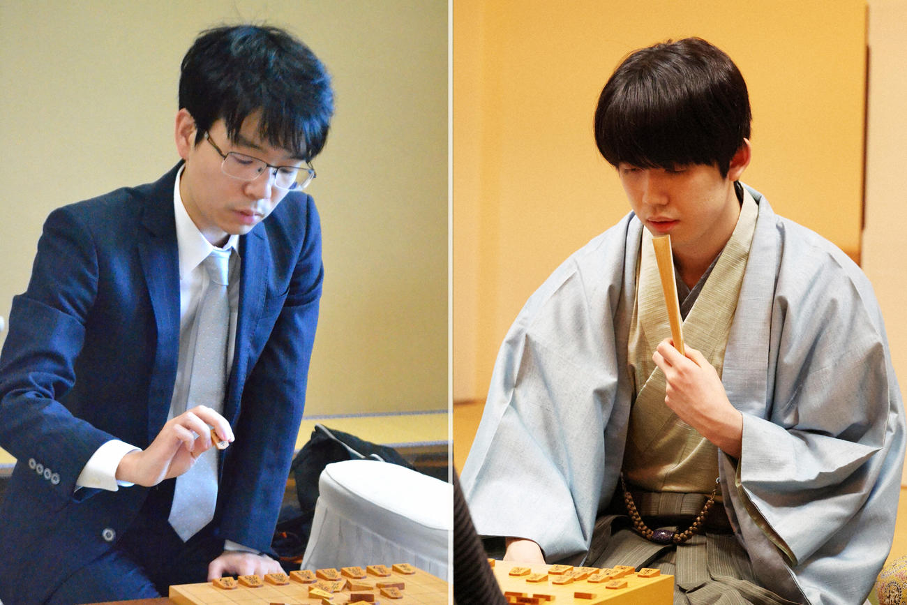 豊島将之九段（左）と藤井聡太名人