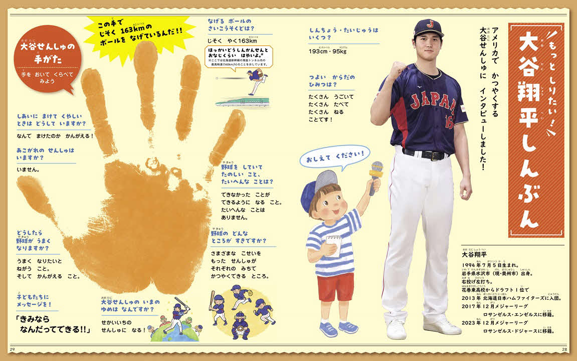 ドジャース大谷翔平投手が制作に特別協力した絵本「野球しようぜ！　大谷翔平ものがたり」内に掲載された「大谷翔平しんぶん」Major League Baseball trademarks and copyrights are used with permission of Major League Baseball. Visit MLB.com.