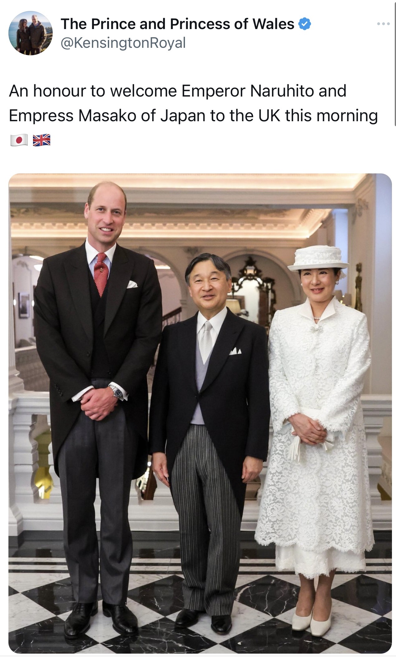 （英国ウィリアム皇太子とキャサリン妃の公式Xから）