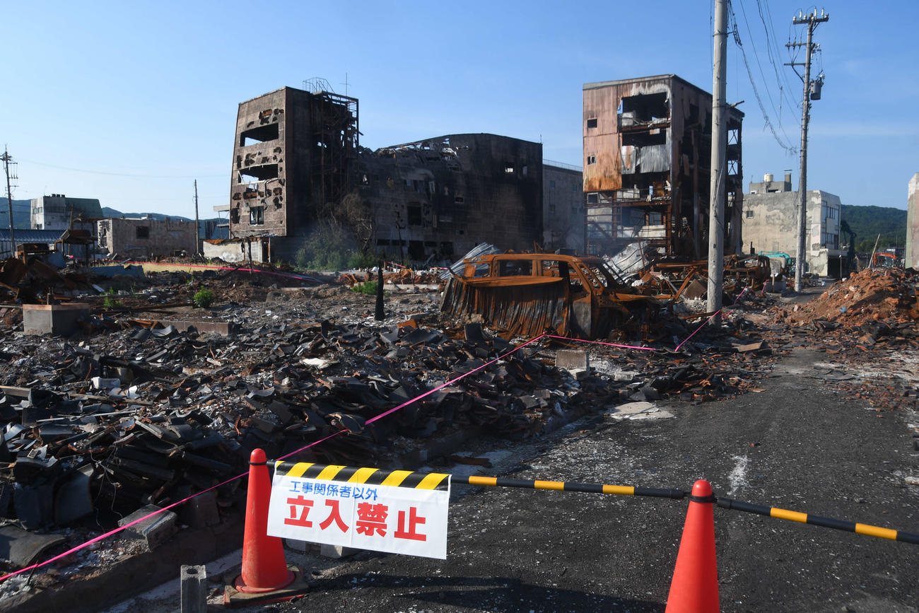 地震直後の大火で焦土と化した輪島朝市（撮影・平山連）