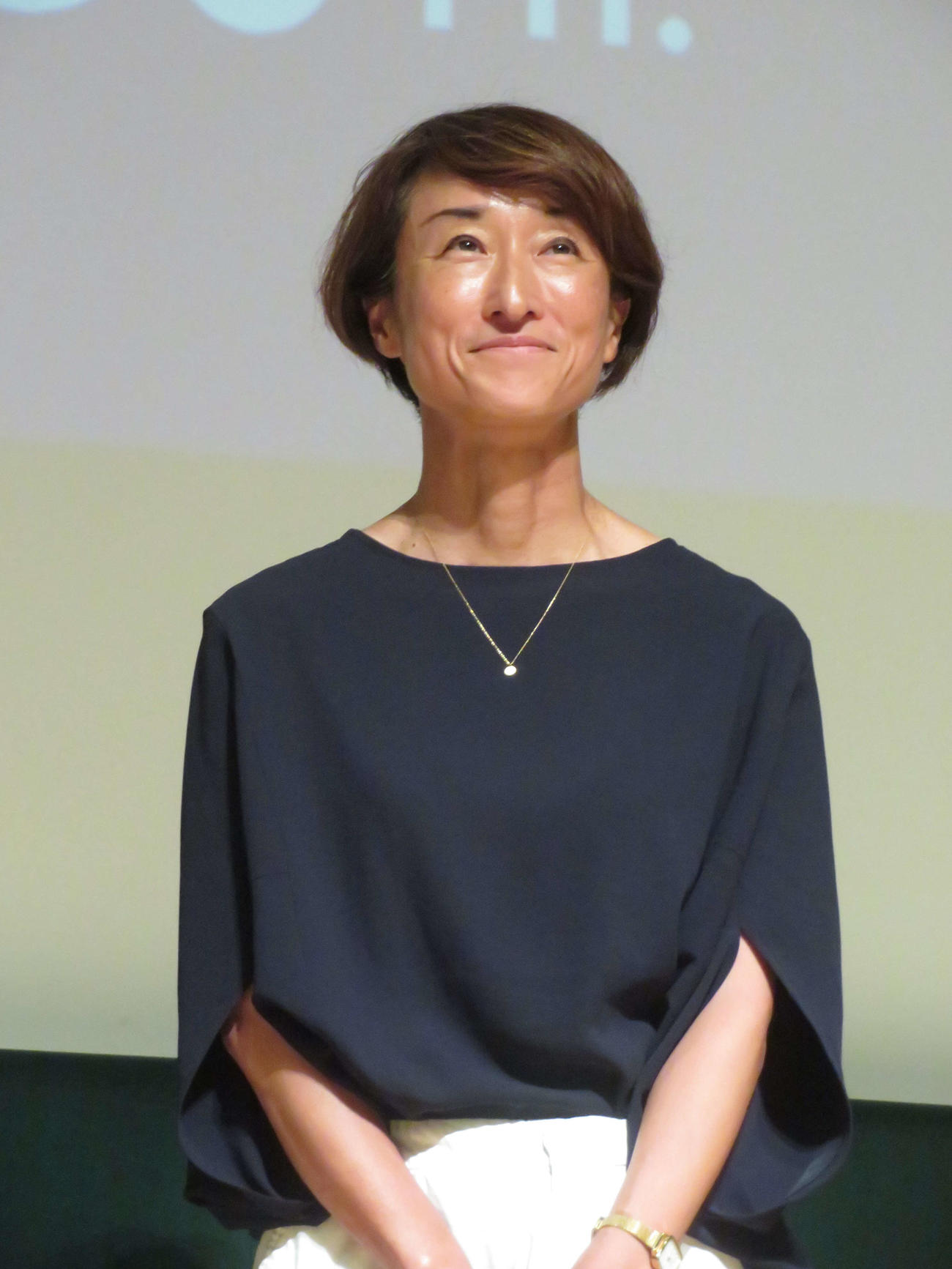 韓国映画「ボストン　1947」舞台あいさつ付き特別試写会に登壇した孫基禎さんの孫の孫銀卿さん（撮影・村上幸将）