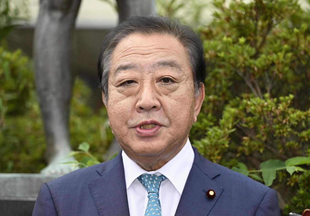 立憲民主党代表選への立候補を表明する野田元首相（共同）