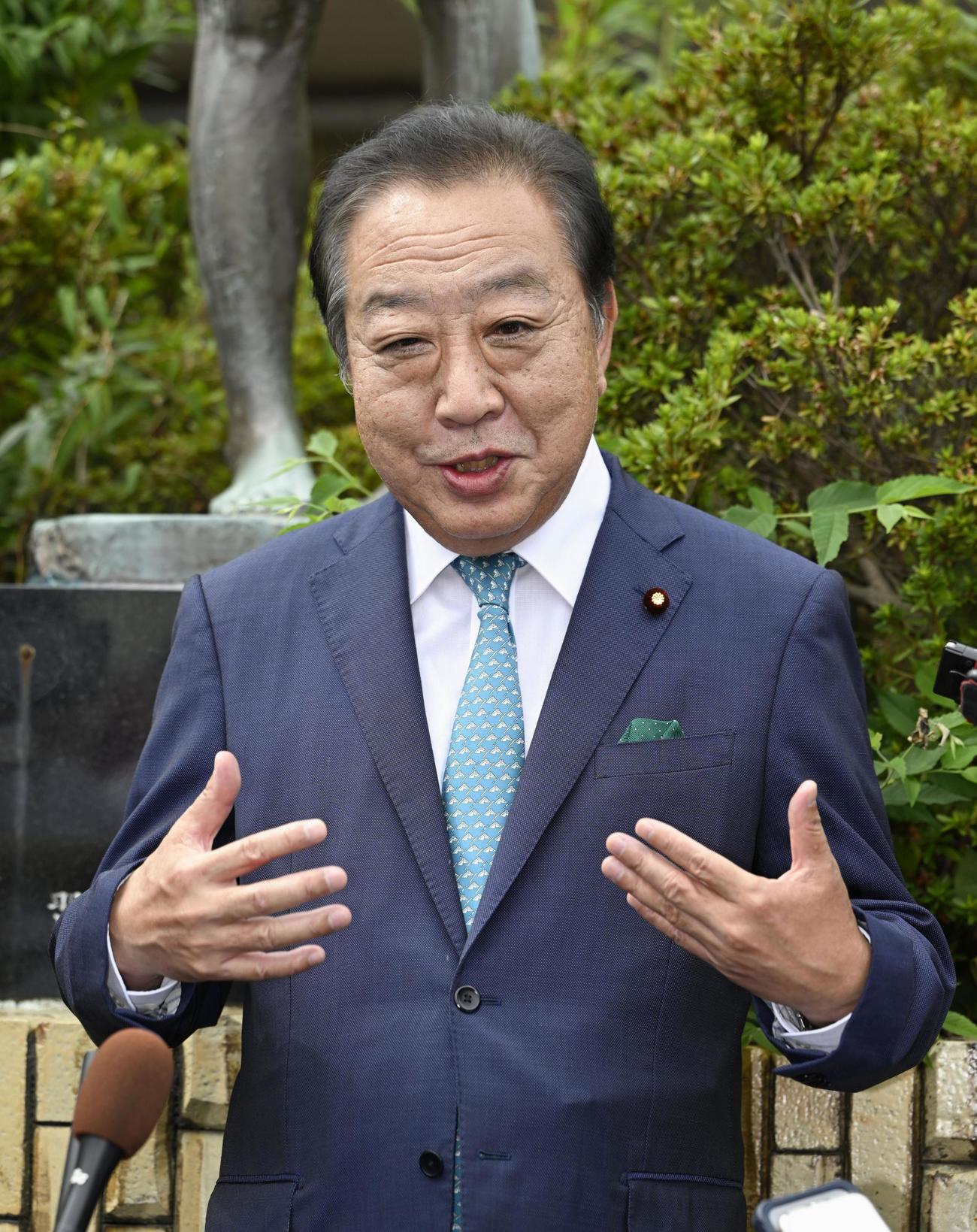立憲民主党代表選への立候補を表明する野田元首相（共同）