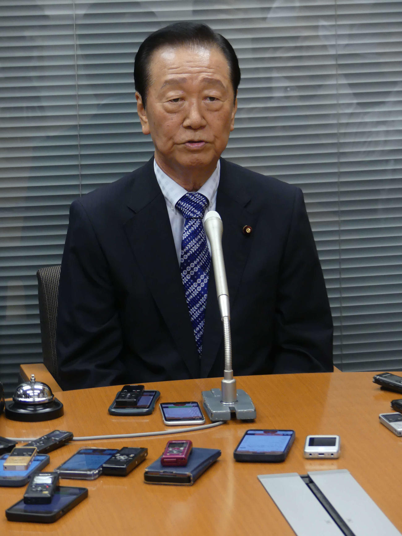 立憲民主党代表選で、かつてたもとを分かった野田佳彦元首相を支援する考えを表明する小沢一郎衆院議員（撮影・中山知子）