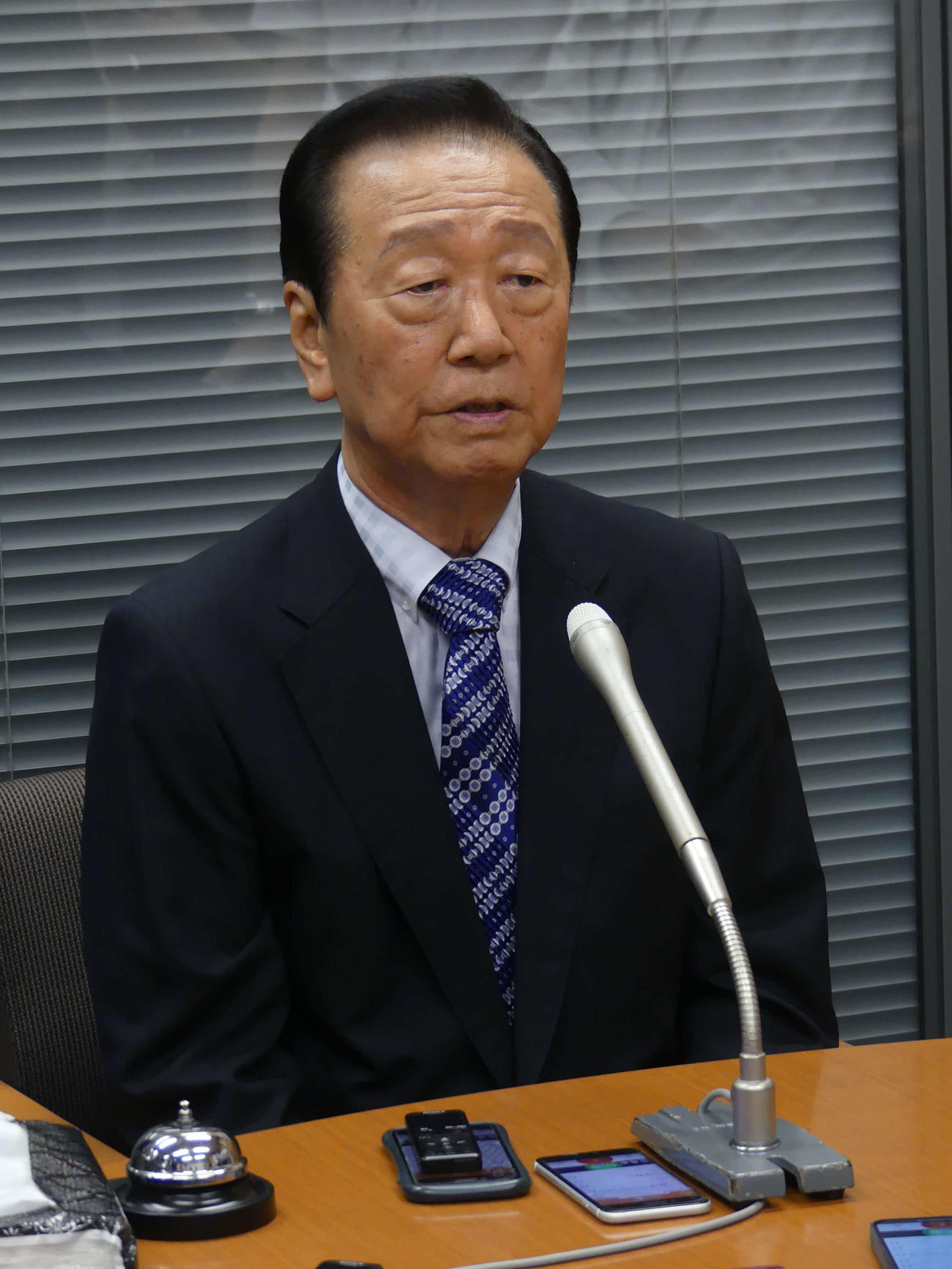 立憲民主党代表選で、かつてたもとを分かった野田佳彦元首相を支援する考えを表明する小沢一郎衆院議員（撮影・中山知子）