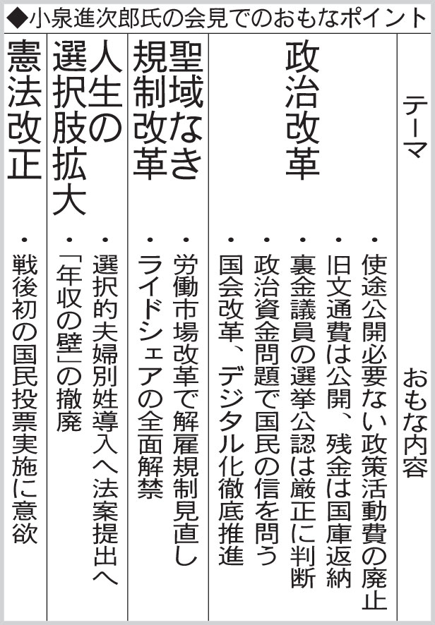 小泉進次郎氏の会見でのおもなポイント