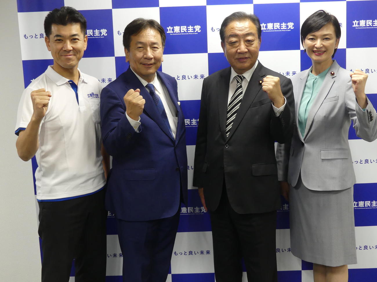 立憲民主党代表選に立候補した左から泉健太代表、枝野幸男前代表、野田佳彦元首相、吉田晴美衆院議員（撮影・中山知子）