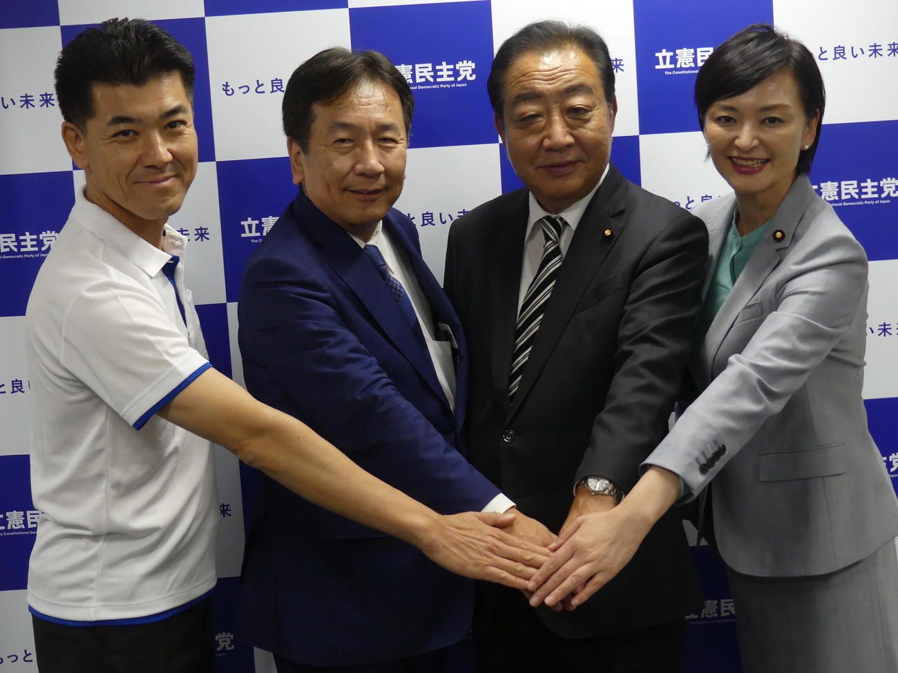 立憲民主党代表選に立候補した左から泉健太代表、枝野幸男前代表、野田佳彦元首相、吉田晴美衆院議員（撮影・中山知子）