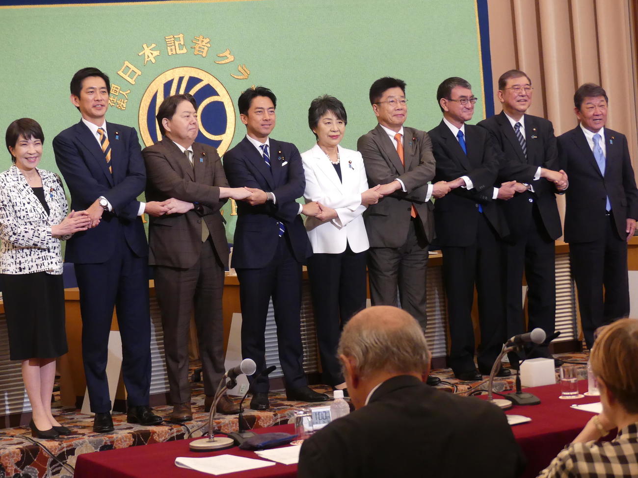 日本記者クラブの自民党総裁選候補者討論会に出席した9人の候補者（撮影・中山知子）