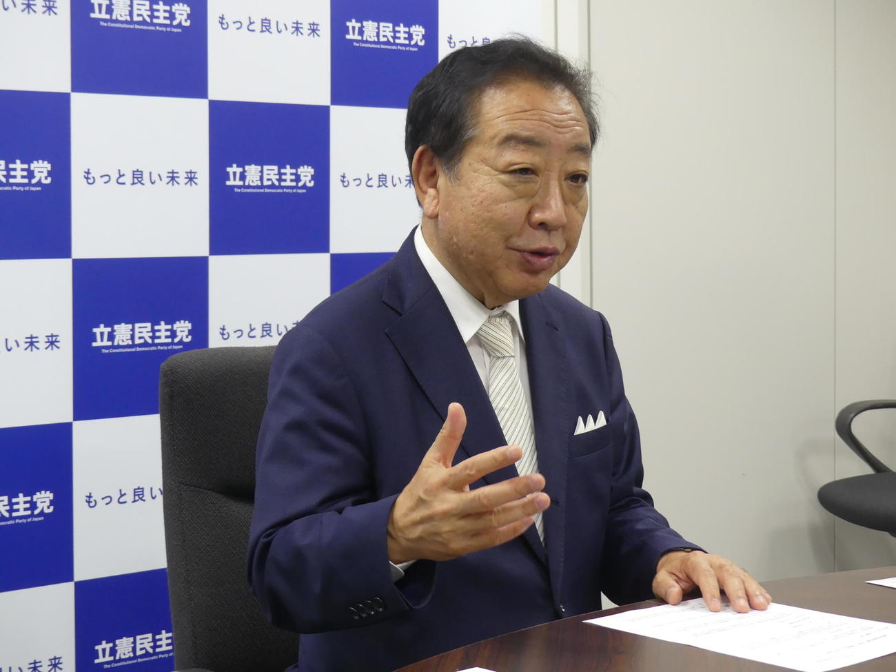 衆院選序盤の手応えについて語る立憲民主党の野田佳彦代表（撮影・中山知子）