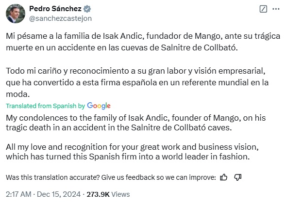 ペドロ・サンチェス首相のXから