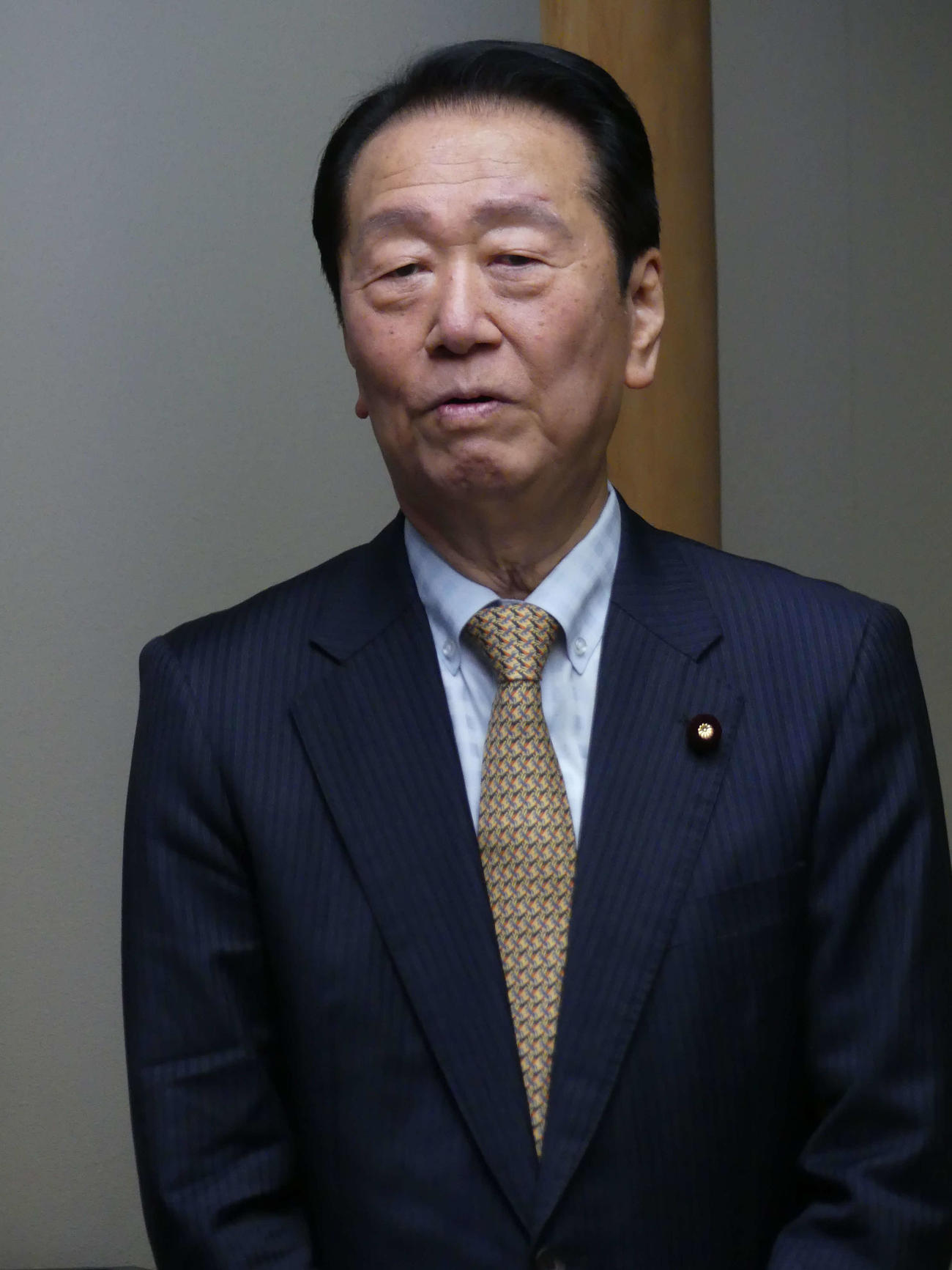 東京都内の私邸で開いた新年会であいさつする立憲民主党の小沢一郎衆院議員（撮影・中山知子）