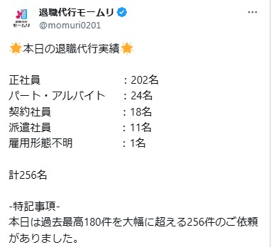 退職代行会社モームリのXから