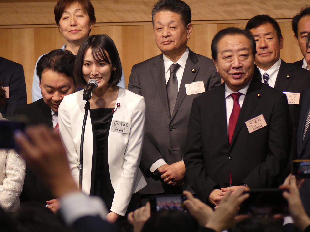 参院選候補予定者の決意表明に立ち会う立憲民主党の野田佳彦代表（前列右）（撮影・中山知子）