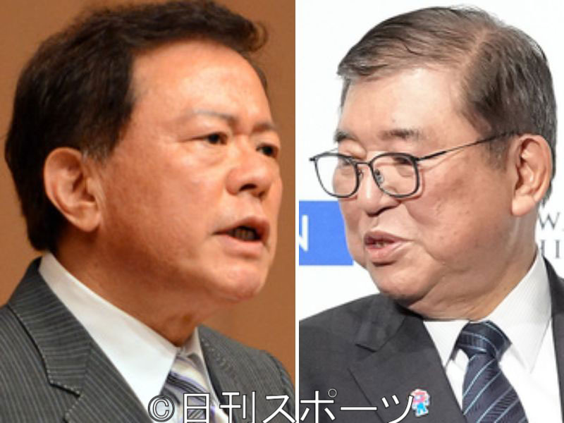 猪瀬直樹氏（左）と石破首相