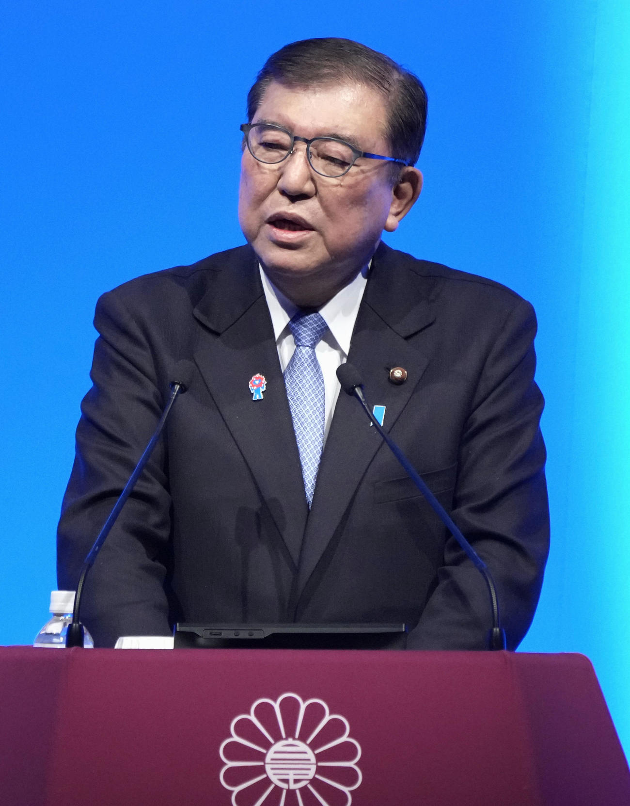 第92回自民党大会で演説する石破首相（共同）