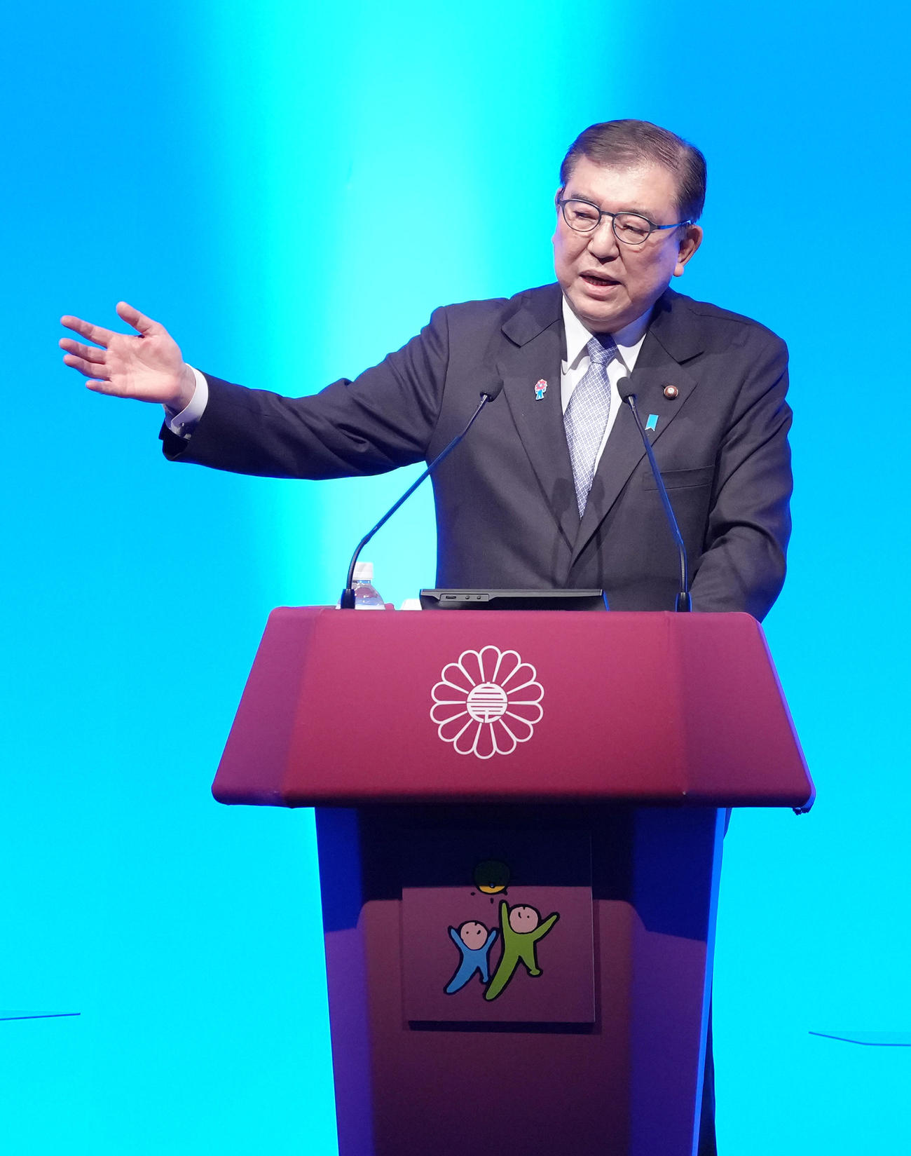 自民党大会で演説する石破茂首相（撮影・足立雅史）