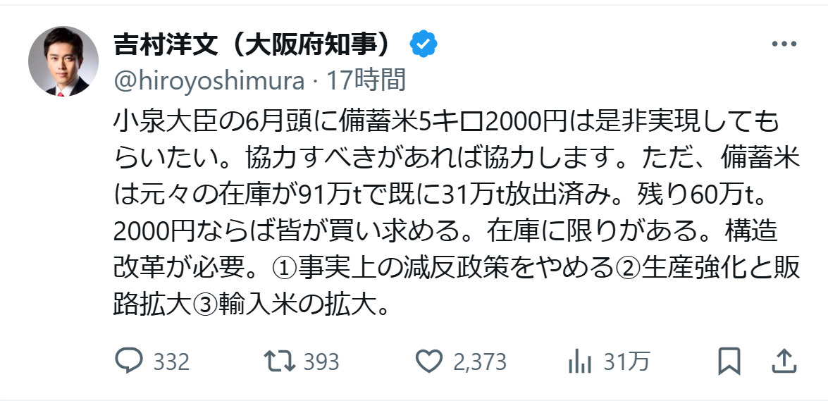 吉村洋文府知事のXから