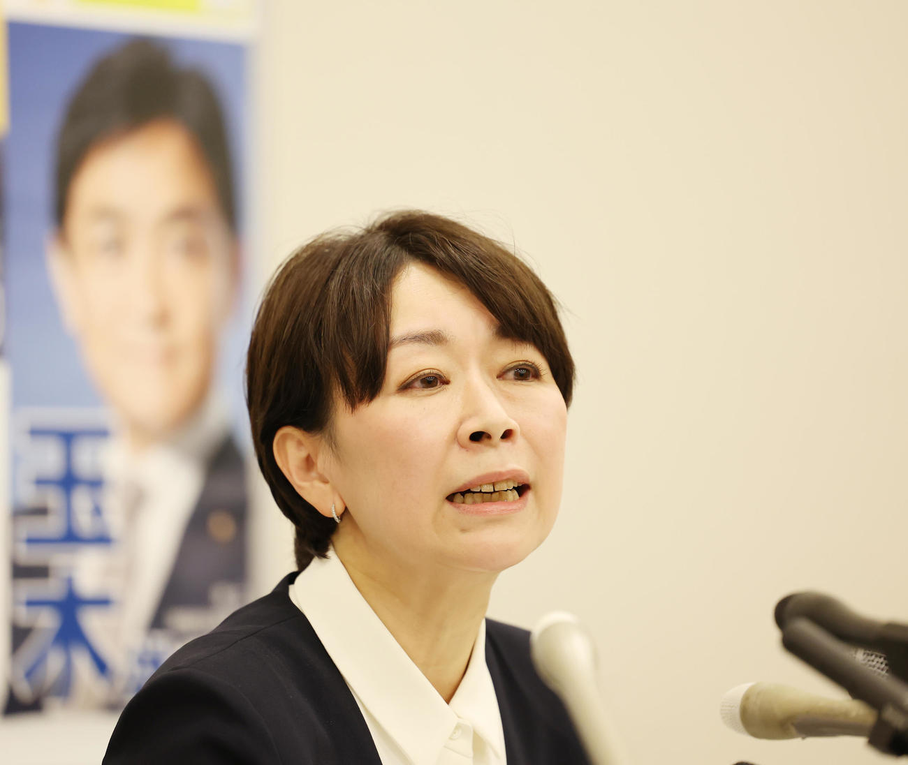 国民民主党からの参院選出馬会見を行う山尾志桜里氏（撮影・野上伸悟）