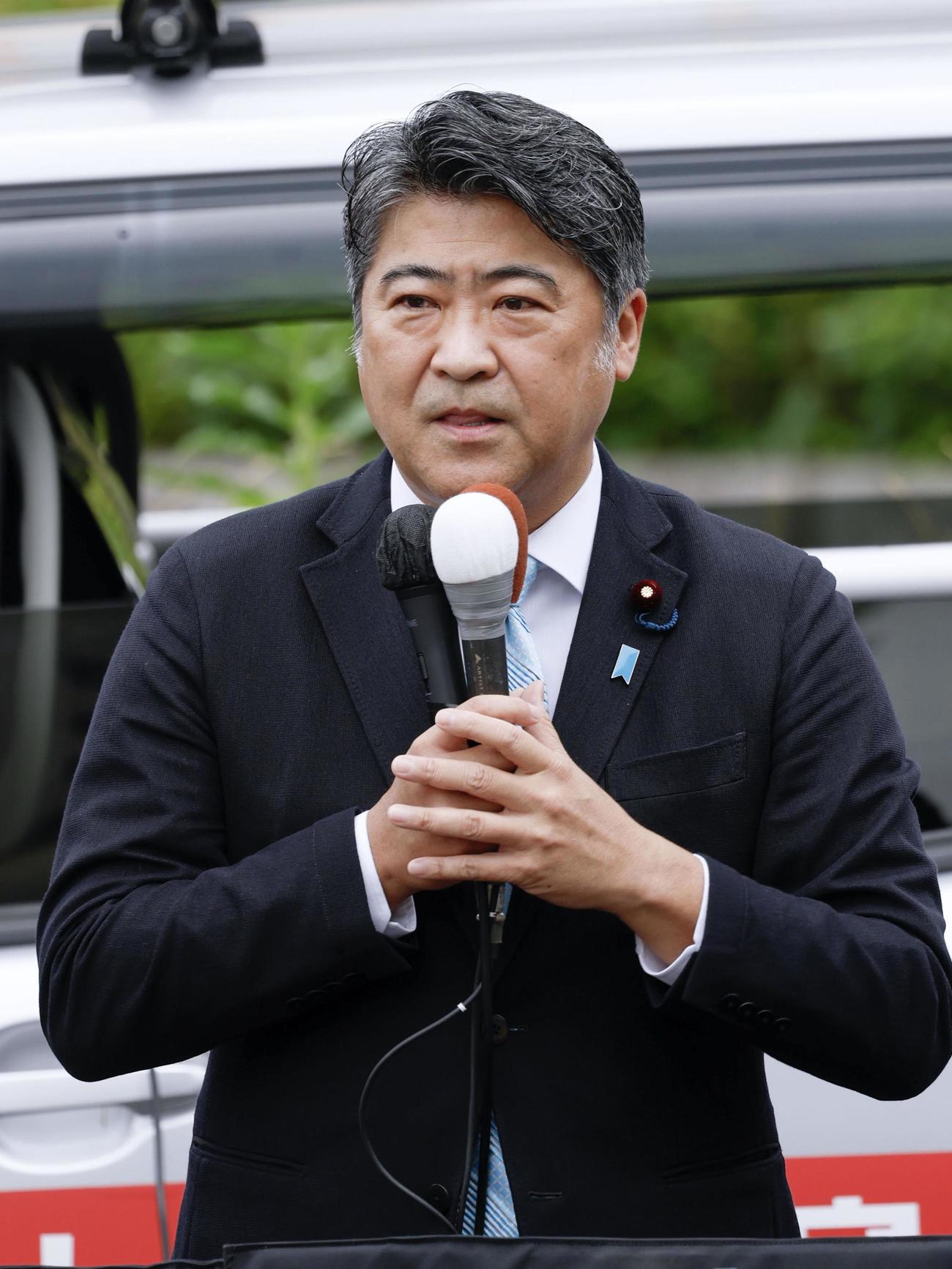 東京都議選が告示され、第一声を上げる自民党の木原誠二選対委員長（共同）
