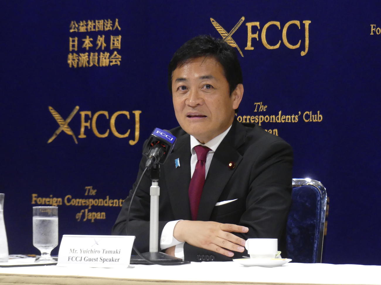 日本外国特派員協会で会見する国民民主党の玉木雄一郎代表（撮影・中山知子）