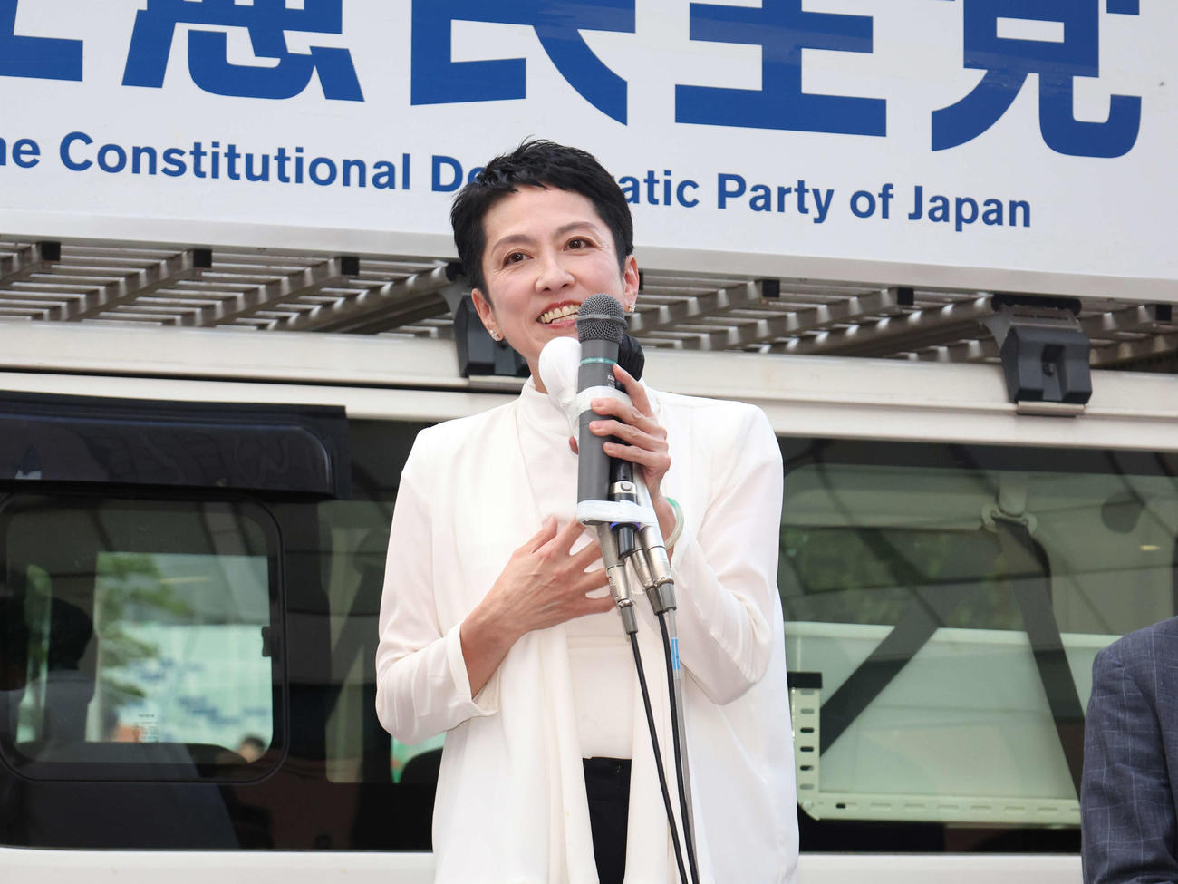 東京都内で街頭演説する蓮舫党参院全国比例総支部長（撮影・増田悦実）