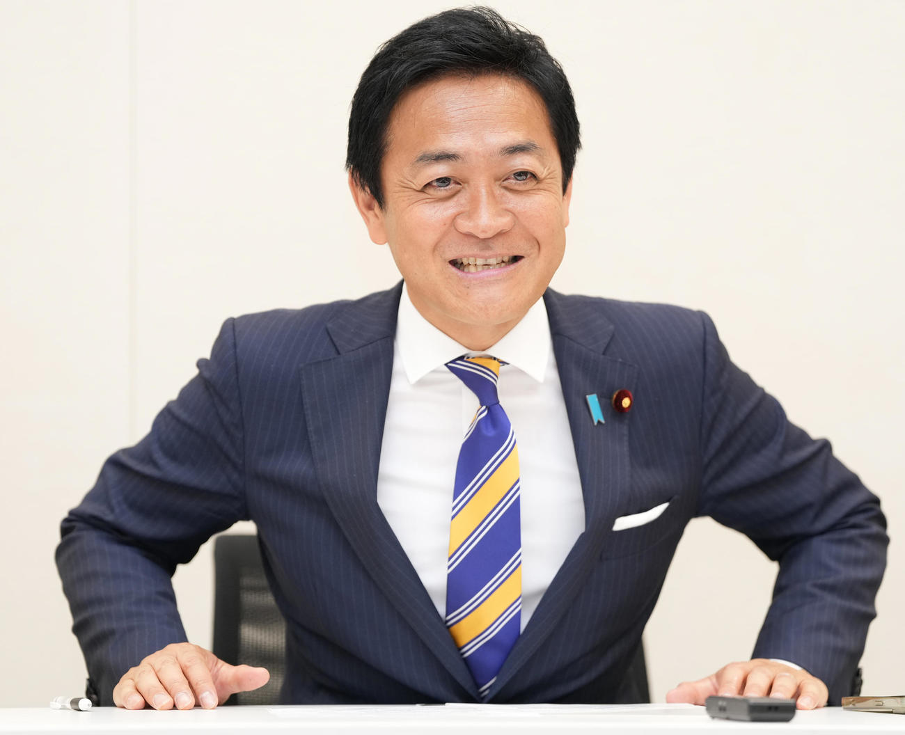 スポーツ紙合同インタビューに応じた国民民主党の玉木雄一郎代表（撮影・鈴木みどり）