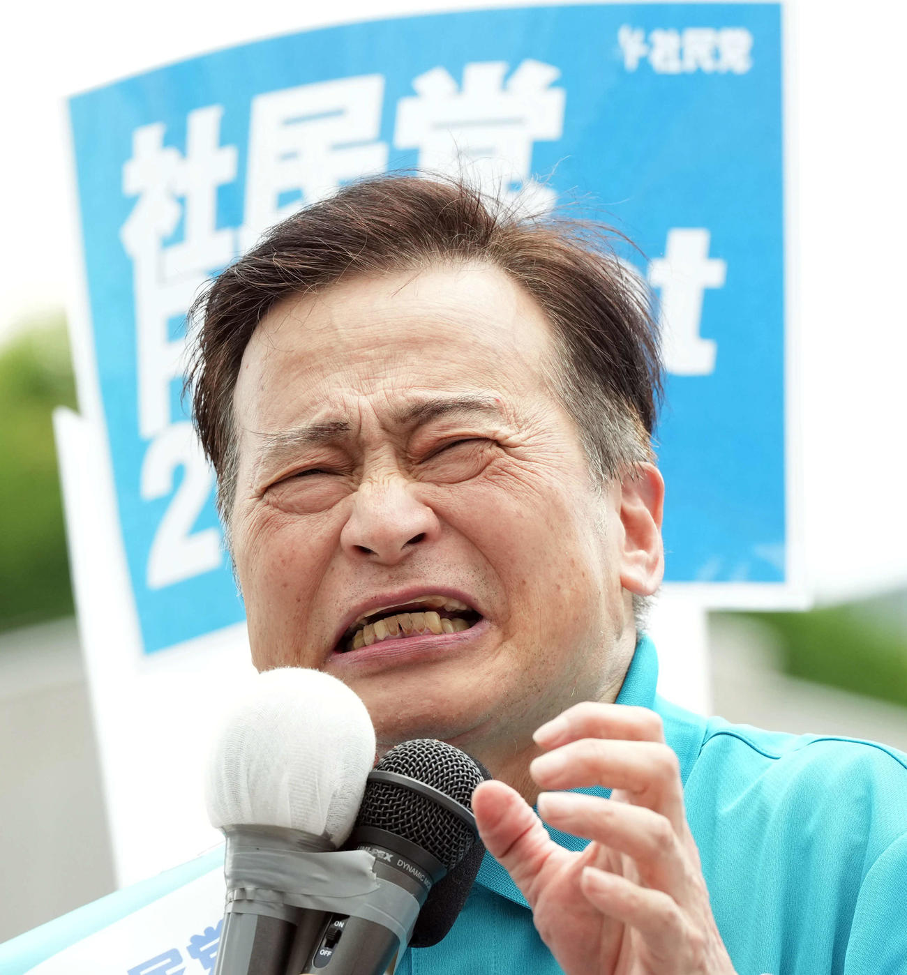 参院選公示日、新宿で第一声を上げた社民党のラサール石井氏（撮影・たえ見朱実）