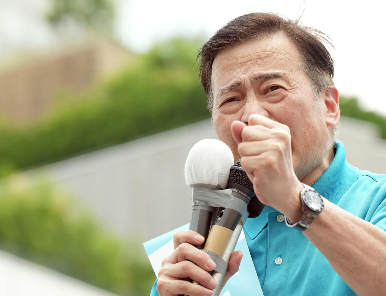 参院選公示日、新宿で第一声を上げた社民党のラサール石井氏（撮影・たえ見朱実）