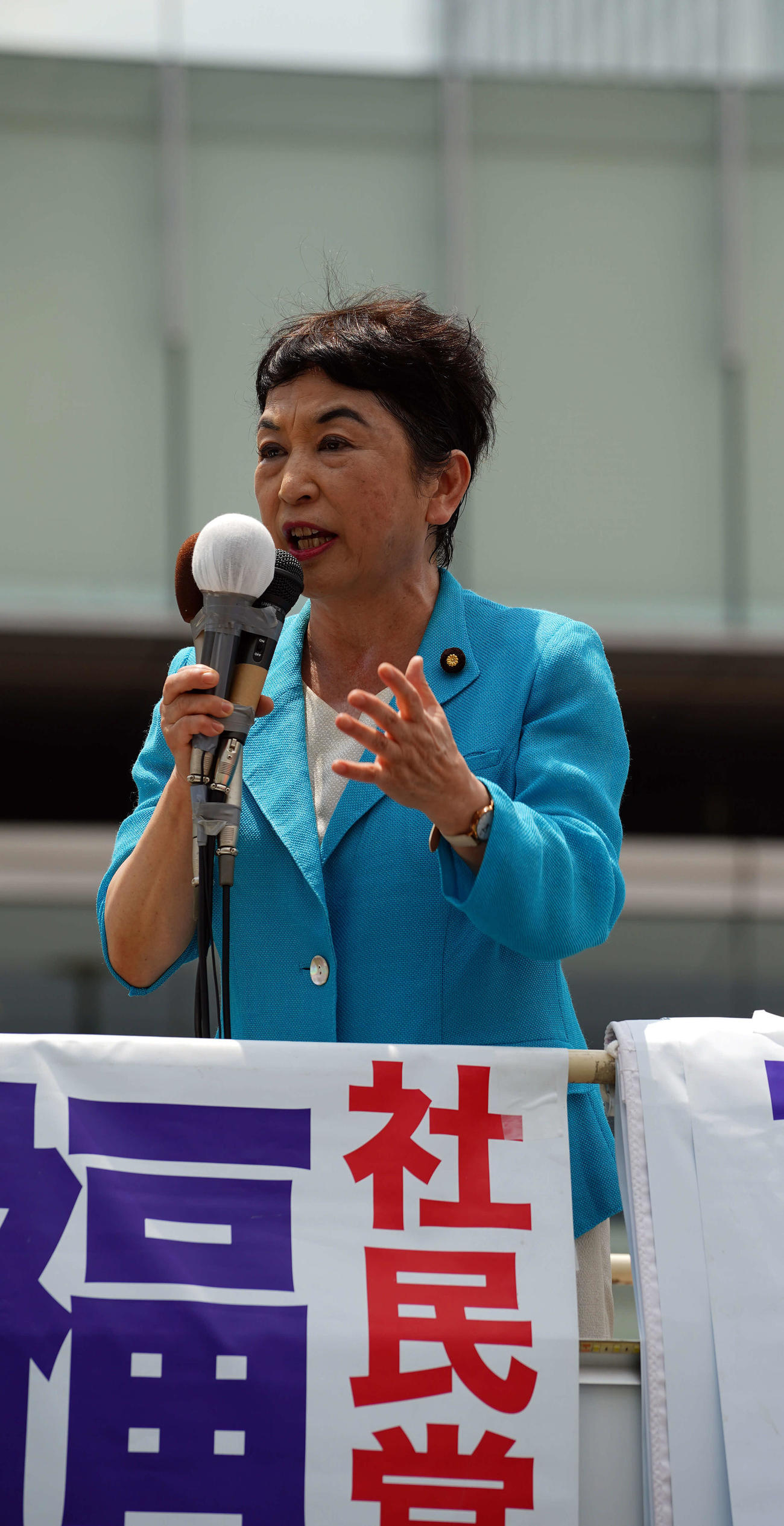 参院選公示日、新宿で第一声を上げた社民党の福島瑞穂党首（撮影・小島史椰）