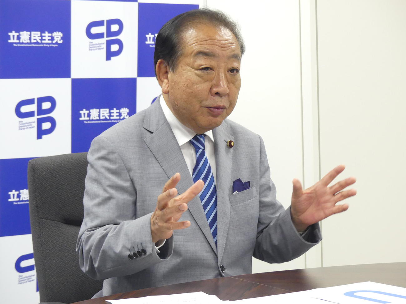 合同インタビューに応じる立憲民主党の野田佳彦代表（撮影・中山知子）