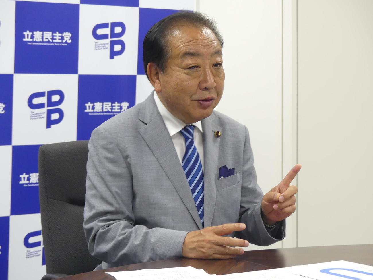 合同インタビューに応じる立憲民主党の野田佳彦代表（撮影・中山知子）