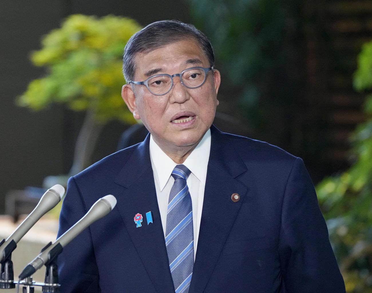 日米関税交渉について「相互関税」を15％とすることで合意したと発表した石破首相（共同）