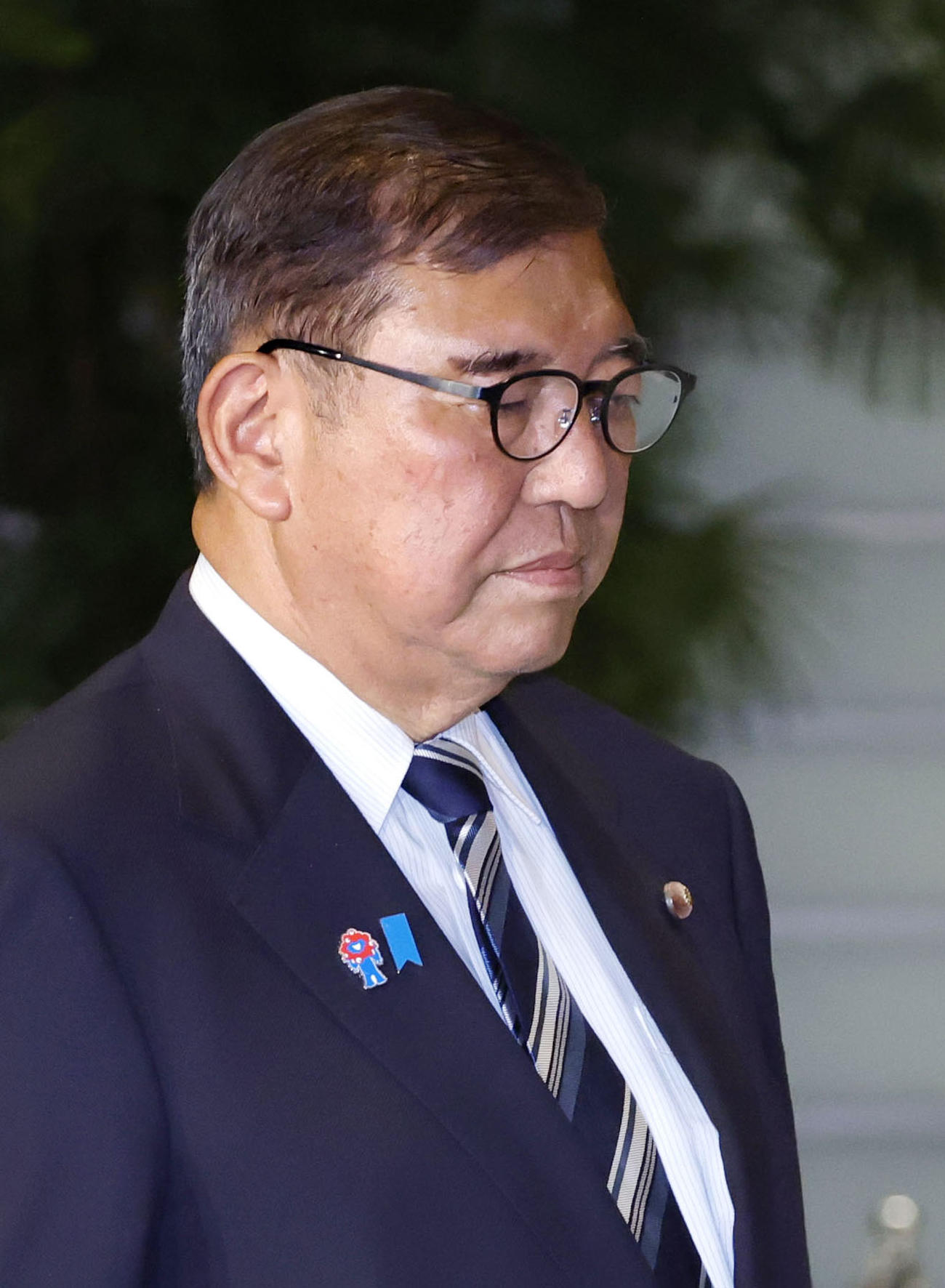 自民党の両院議員懇談会を終え、首相官邸に戻った石破首相（共同）